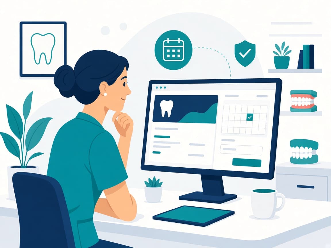 Dentist reviewing a website designed to turn searches into booked patient appointments