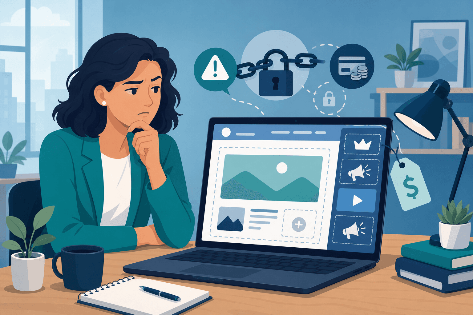 Small business owner discovering hidden catches of a free website builder