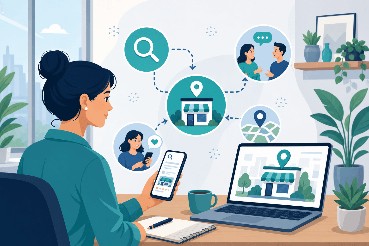 Small business owner reviewing how local customers discover businesses online in 2026