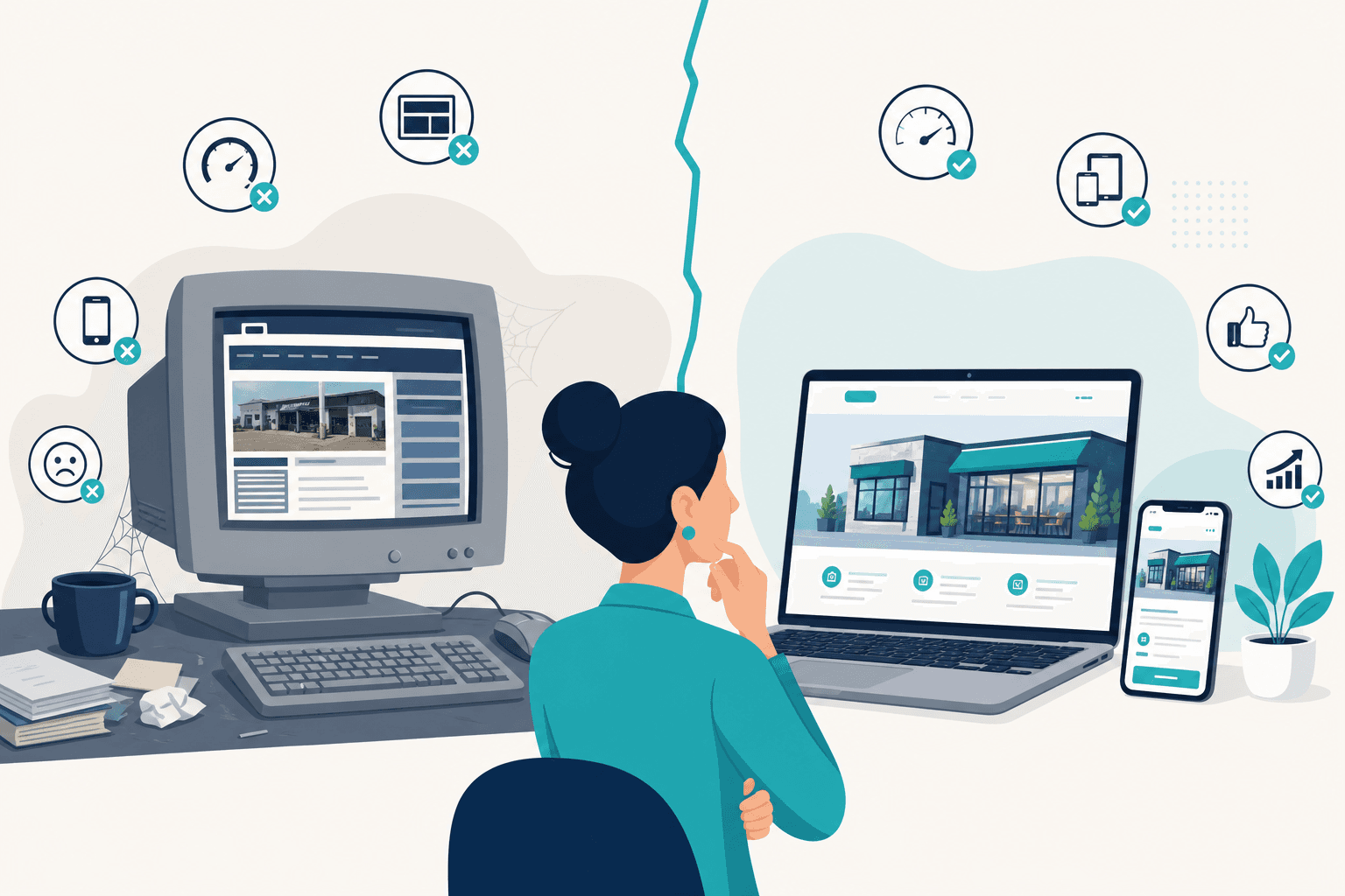 Before and after comparison showing when a small business website needs a full redesign