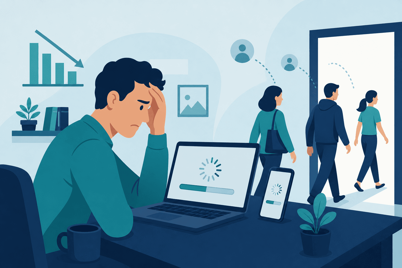 Small business owner concerned about a slow loading website losing customers