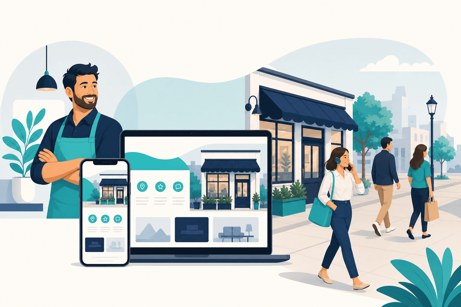 Local customers finding a small business online and making contact through a professional website
